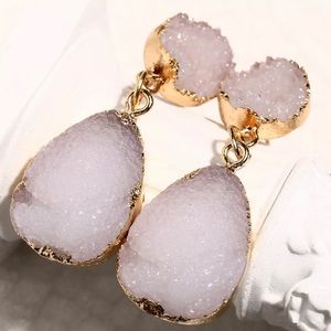 White gold druzy resin statement drop earrings